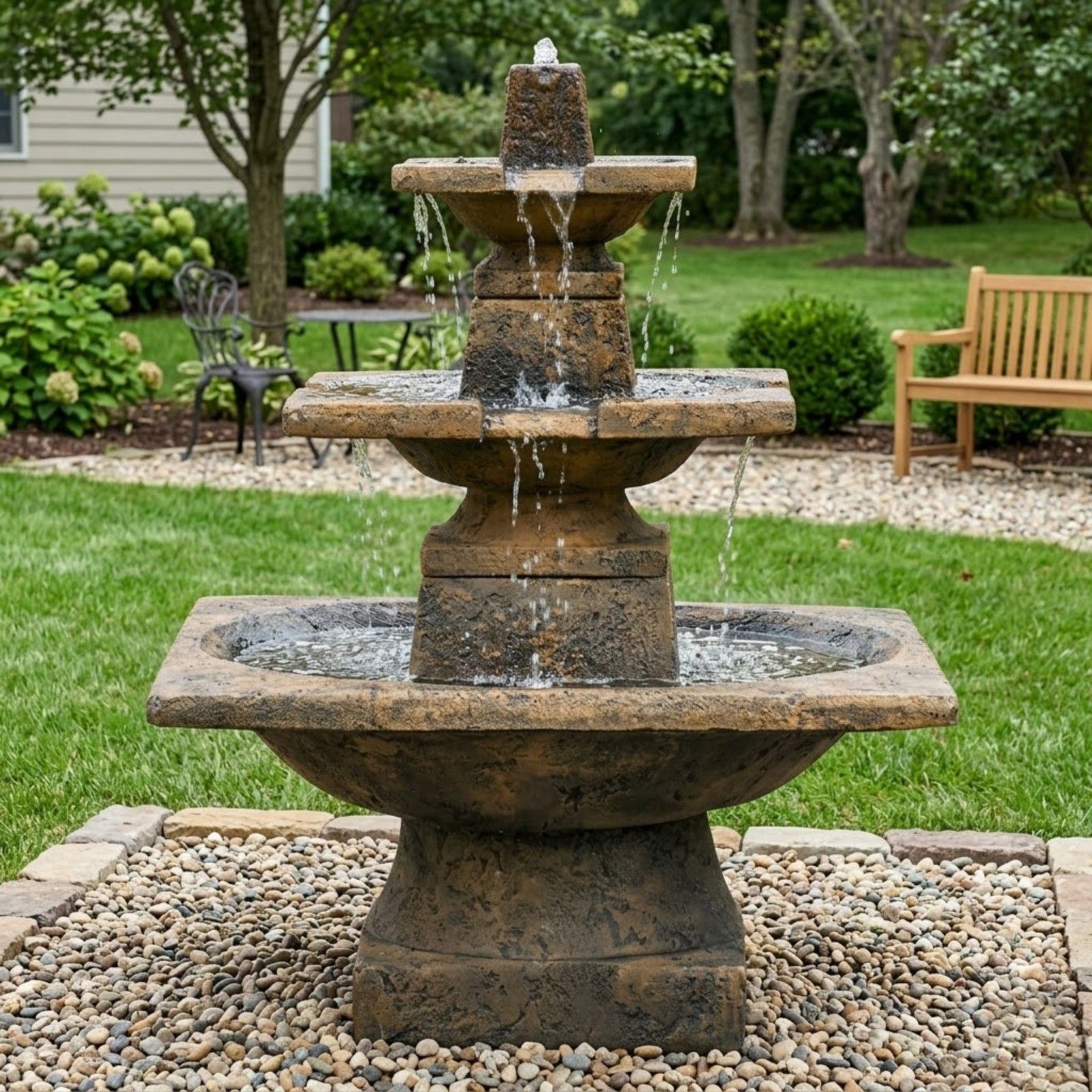 3-Tier Quadrate Outdoor Water Fountain