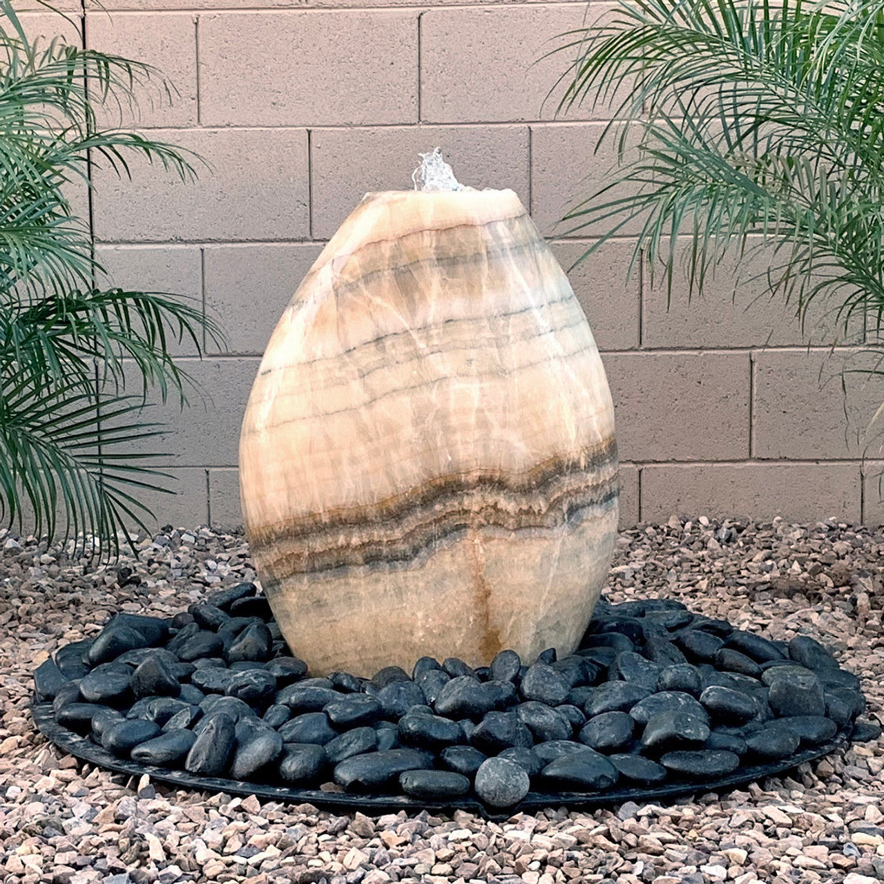 Almond-Shaped Yellow Onyx Stone Fountain