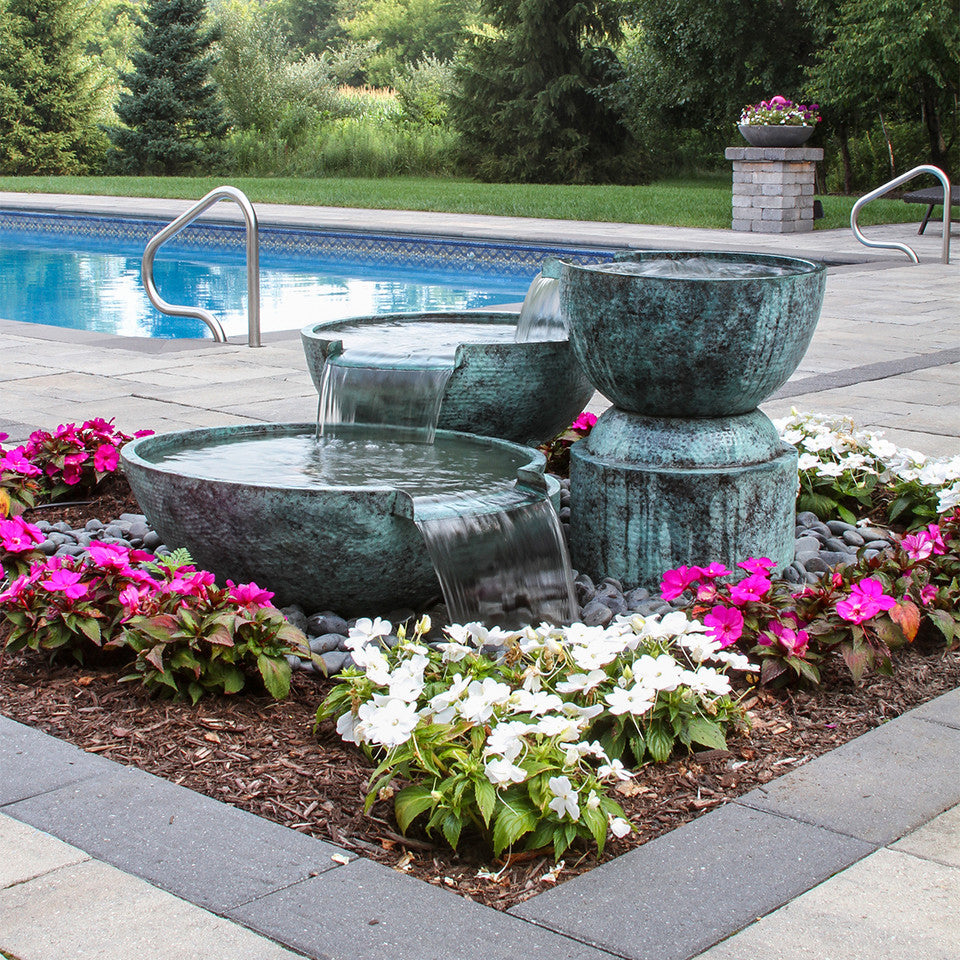 Triple Spillway Stone Bowl Fountain
