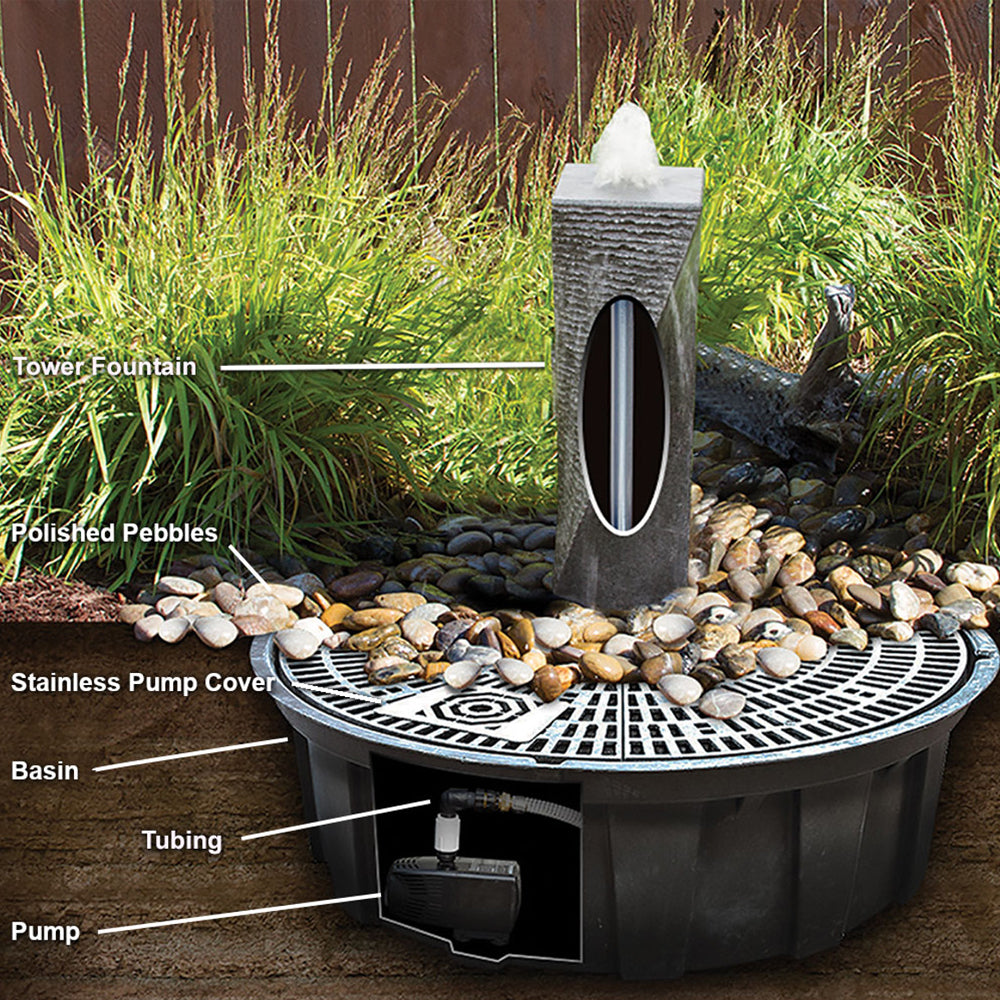 Almond-Shaped Green Marble Stone Fountain - Outdoor Fountain Pros