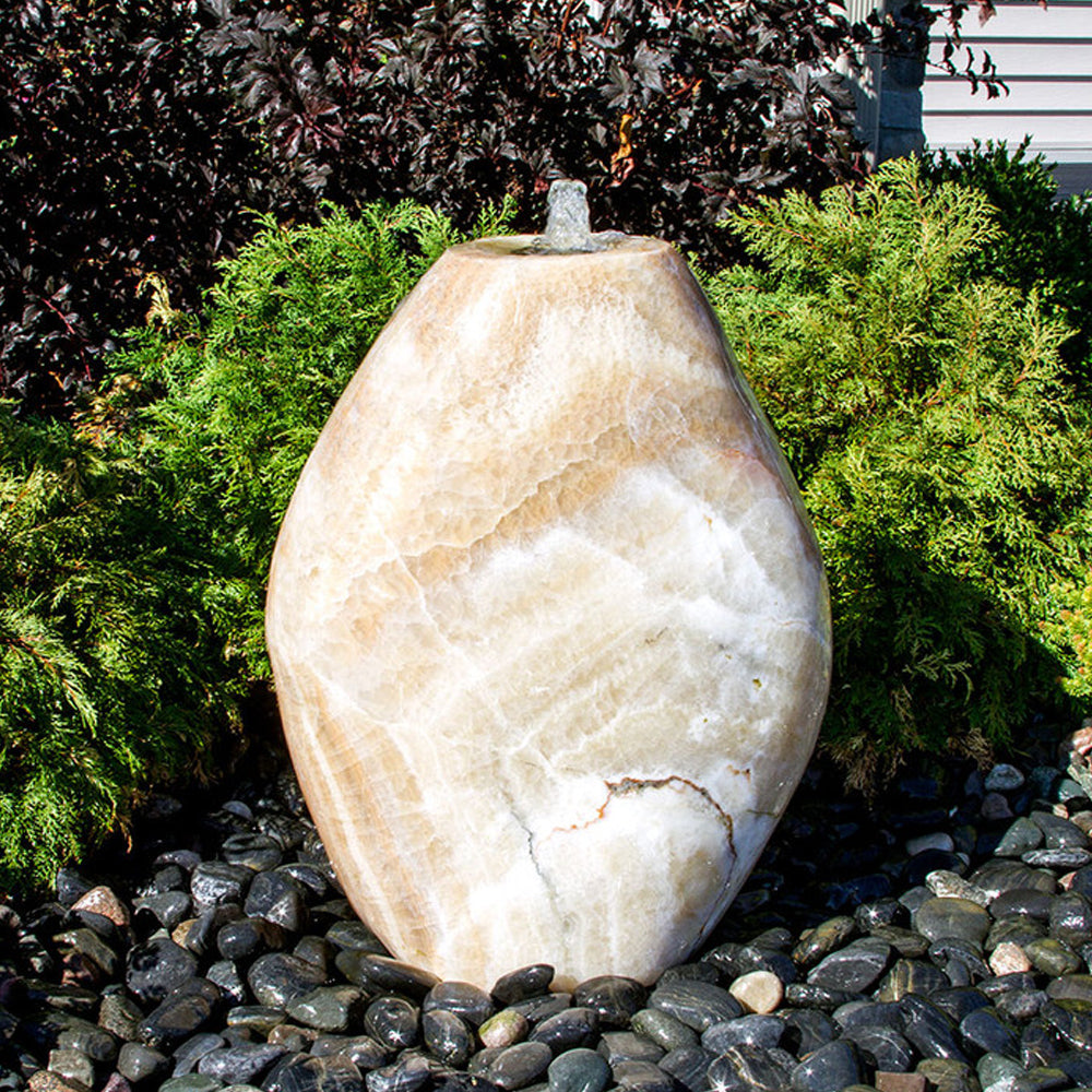 Almond-Shaped Yellow Onyx Stone Fountain