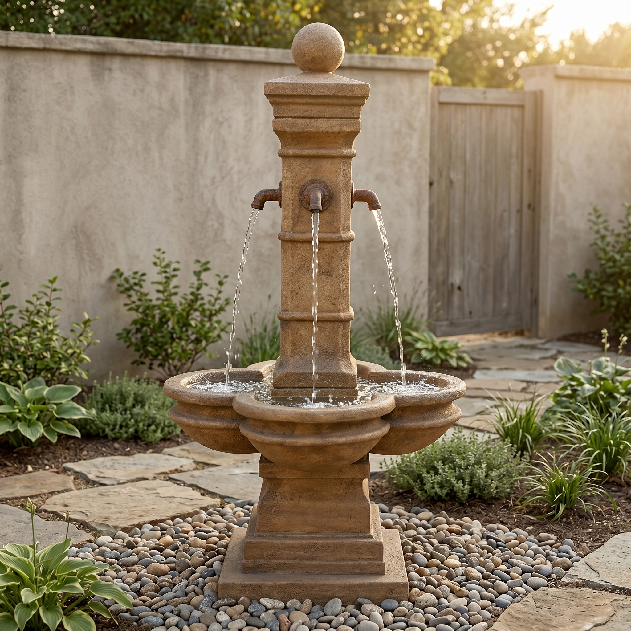 Limone Courtyard Fountain For Rustic Iron Spouts