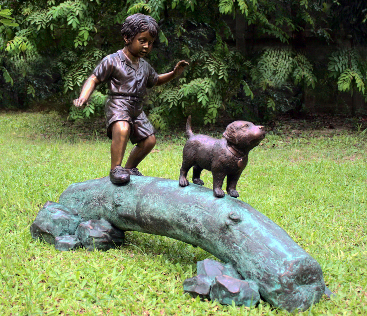 Brass Baron Boy Following Dog Across Log | Pool Accent