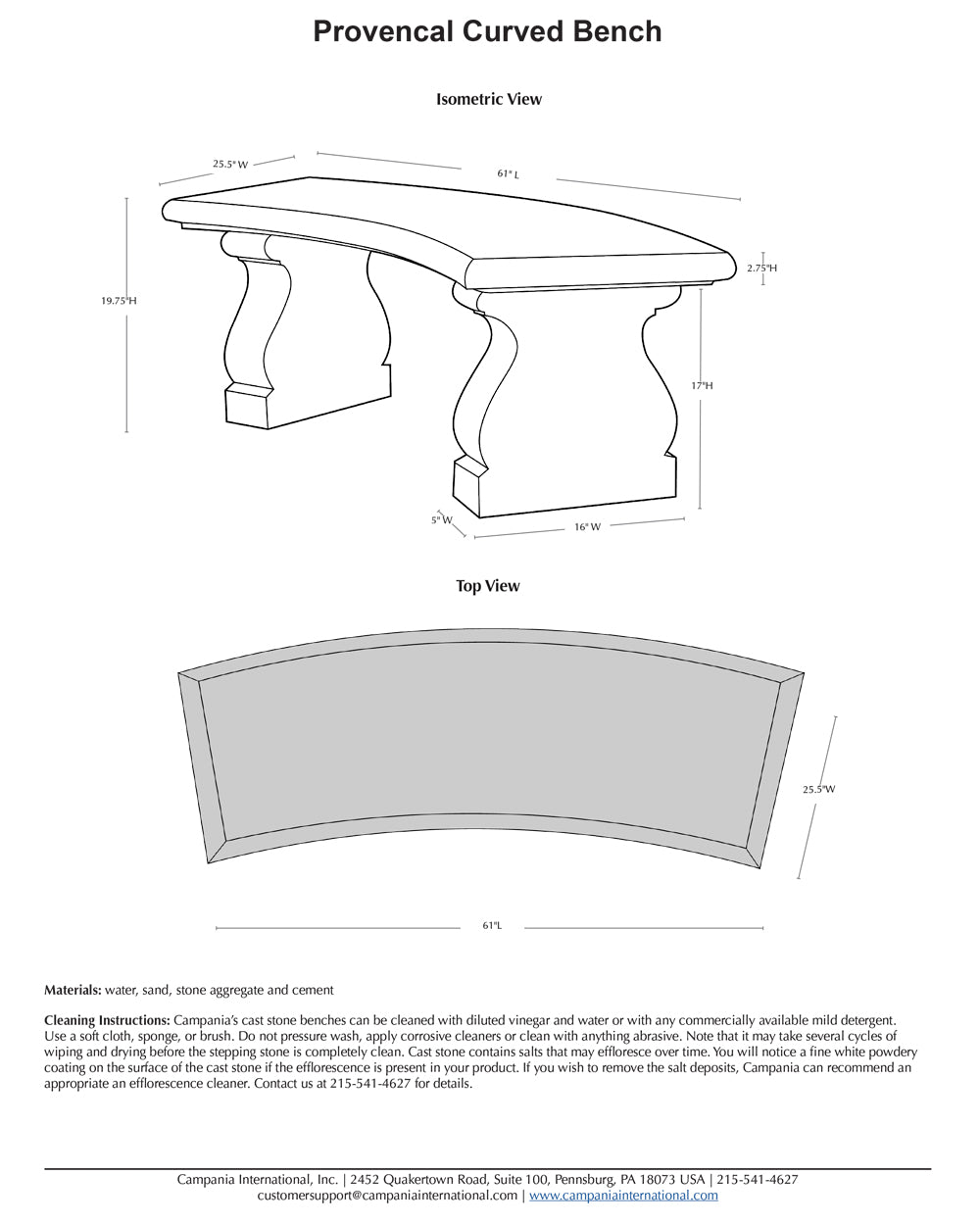 Provencal Curved Stone Bench