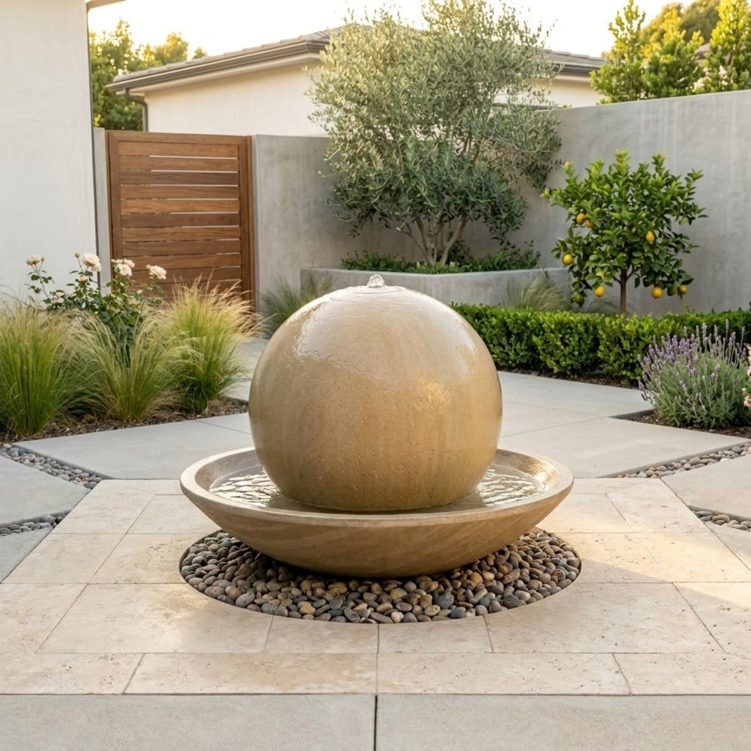 Ball And Wok Outdoor Water Fountain