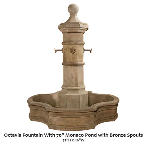 Octavia Fountain With 70" Monaco Pond with Bronze Spouts