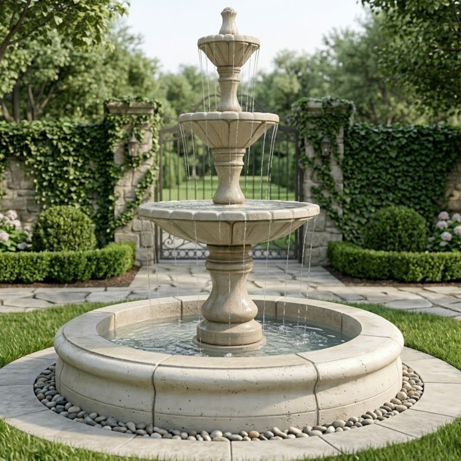 Dijon Tiered Outdoor Fountain with Fiore Pond