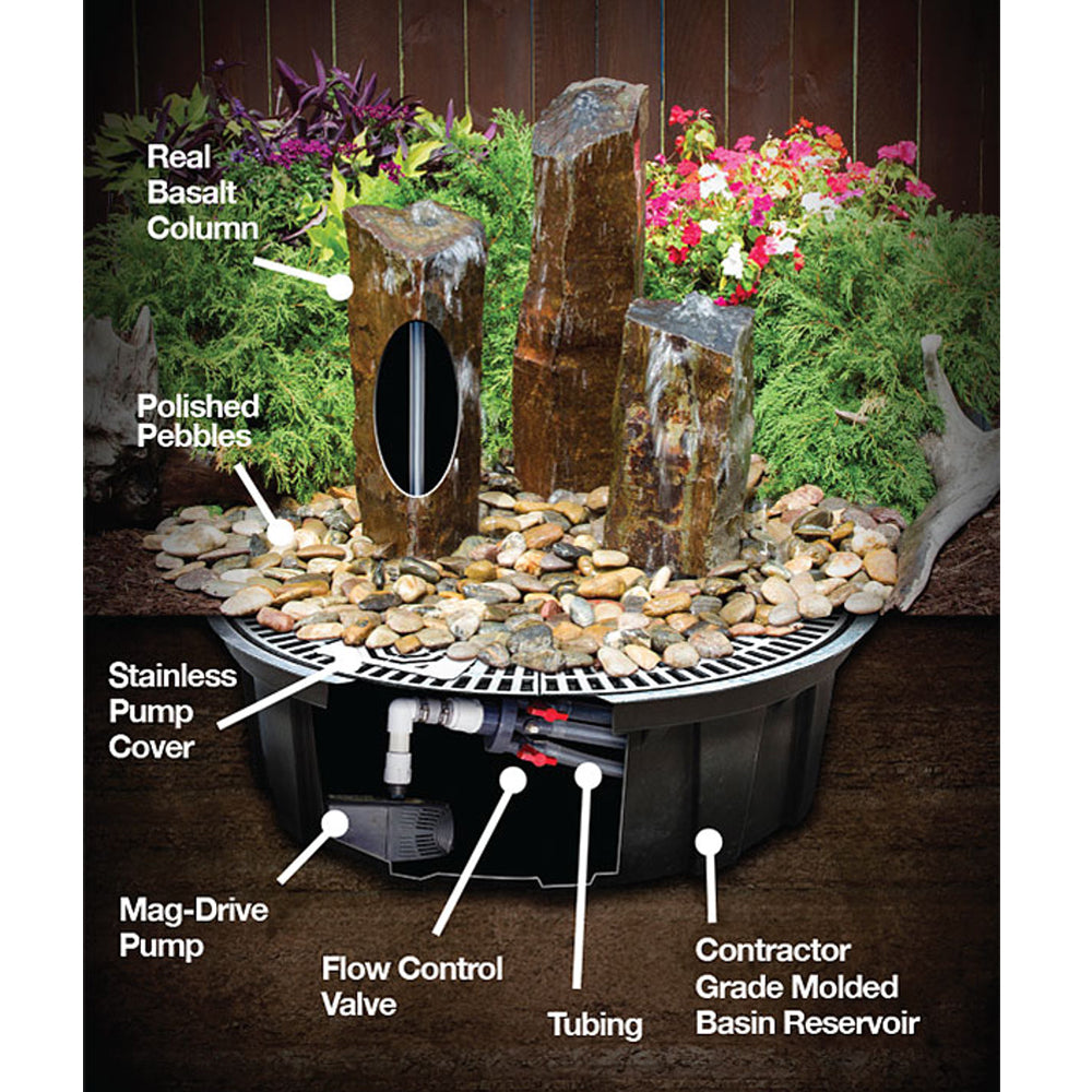 Hollowed-Out Basalt Column Outdoor Fountain - Outdoor Fountain Pros