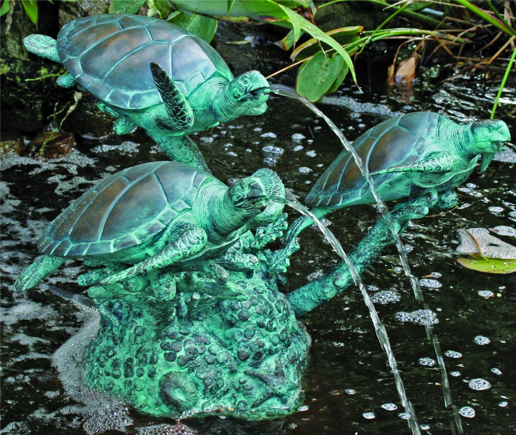 Brass Baron Three Turtles On Coral | Pool Accent