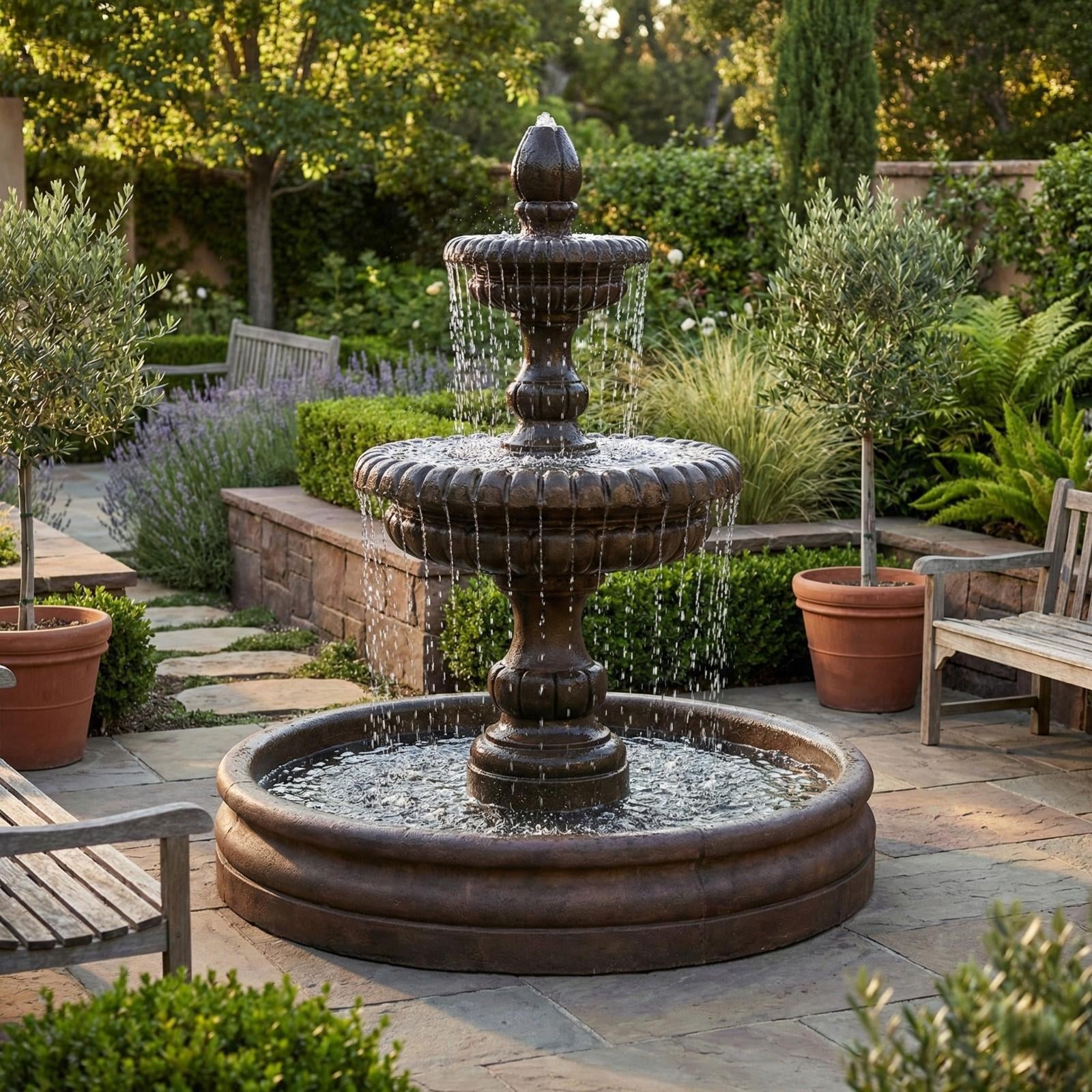 Pioggia Cast Stone Tiered Outdoor Fountain with 46