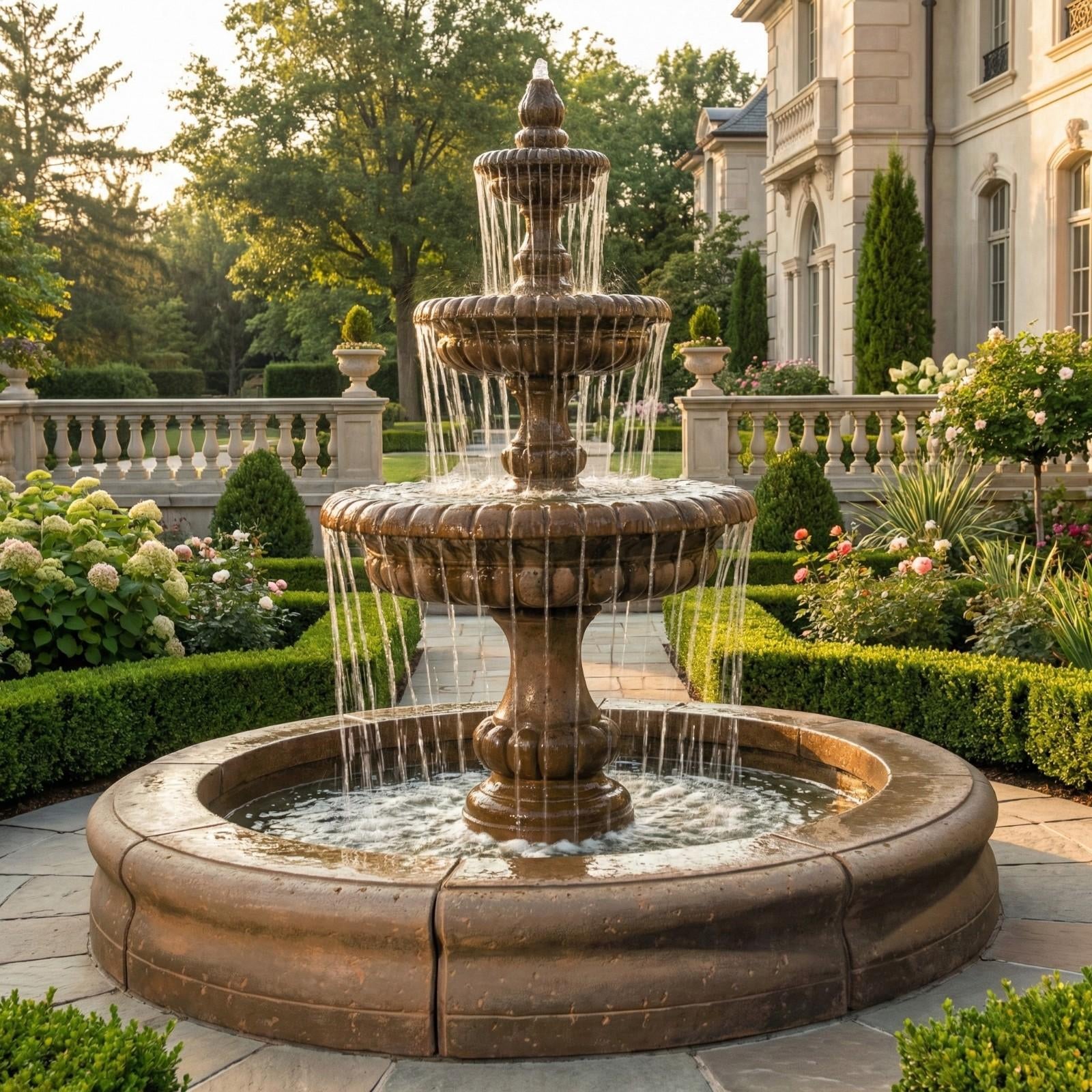 PLUIE プール クウォーツ ディスプレイ ストーン 置物 Pioggia Large Outdoor Fountain with Fiore Pond