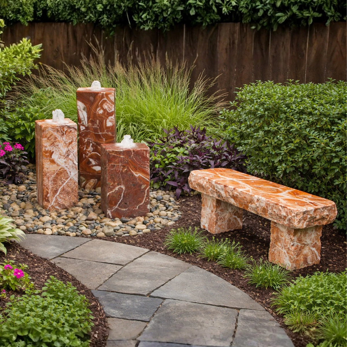 Smooth Red Onyx Triple Stone Fountain