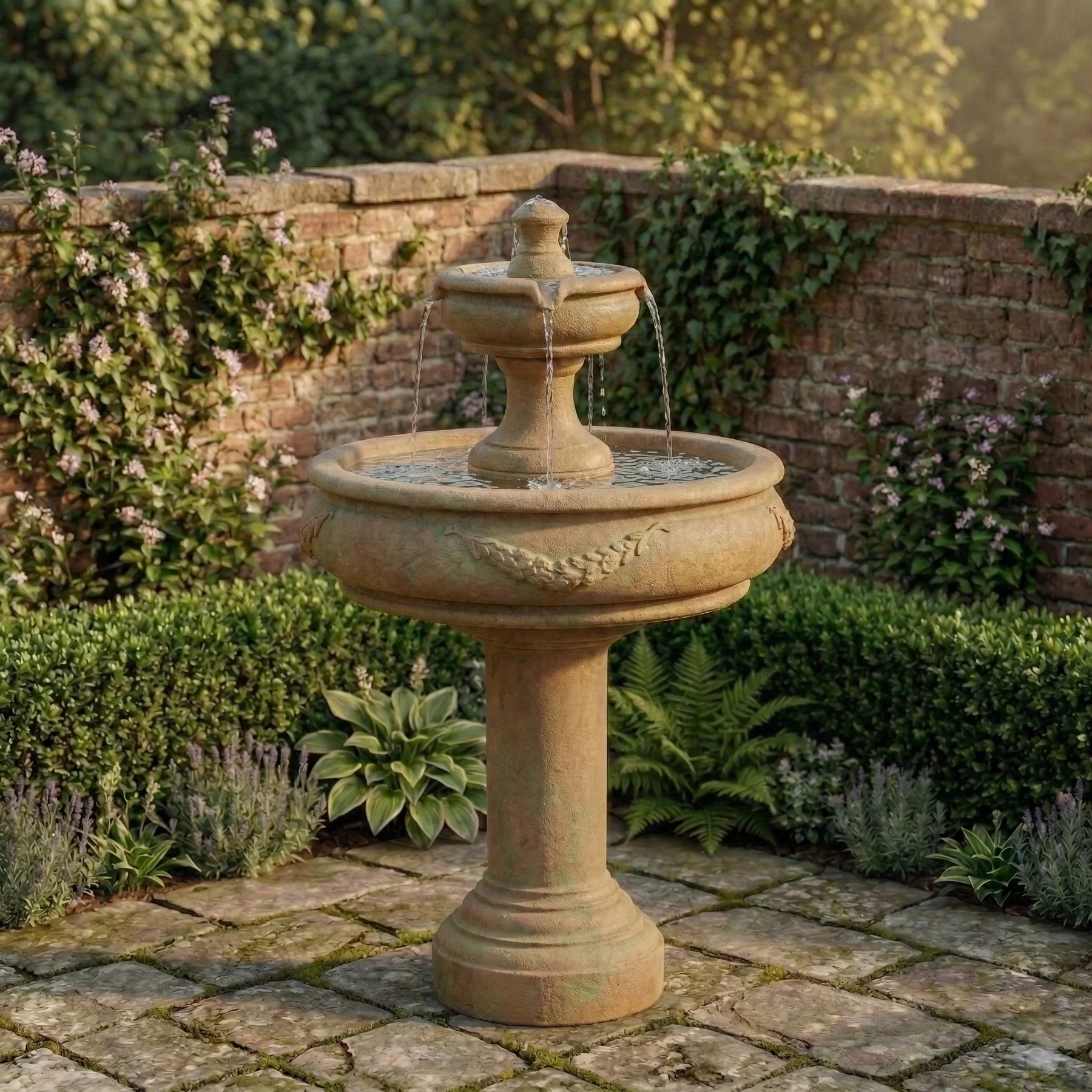 Rosa Two Tier Outdoor Water Fountain with Tall Base