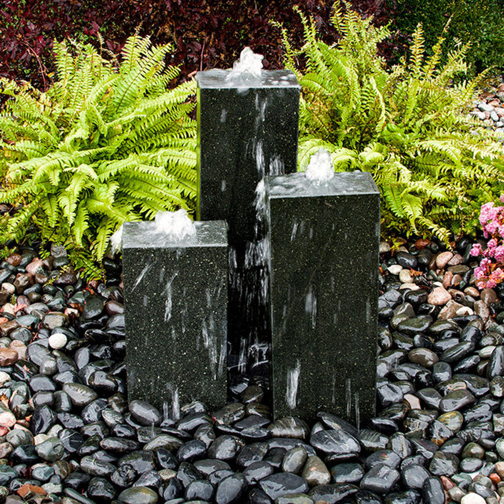 Smooth Black Granite Triple Stone Fountain - Outdoor Fountain Pros