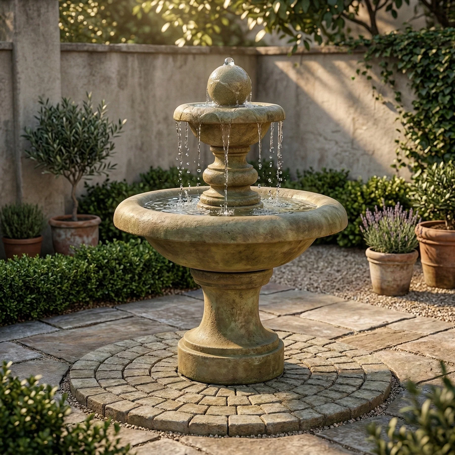 Villa Santini Two Tier Fountain with Ball Finial