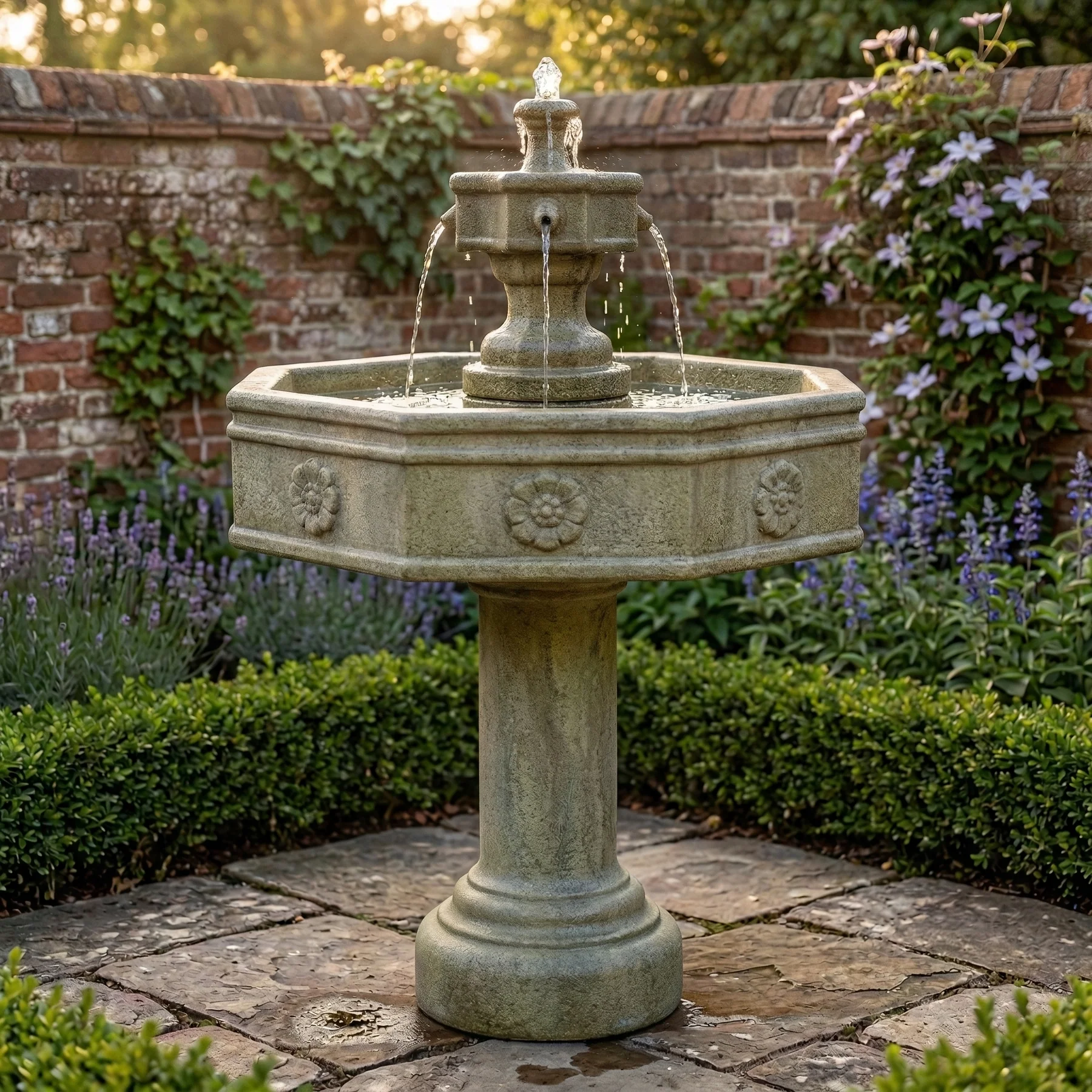 Volterra Two Tier Outdoor Water Fountain with Tall Base