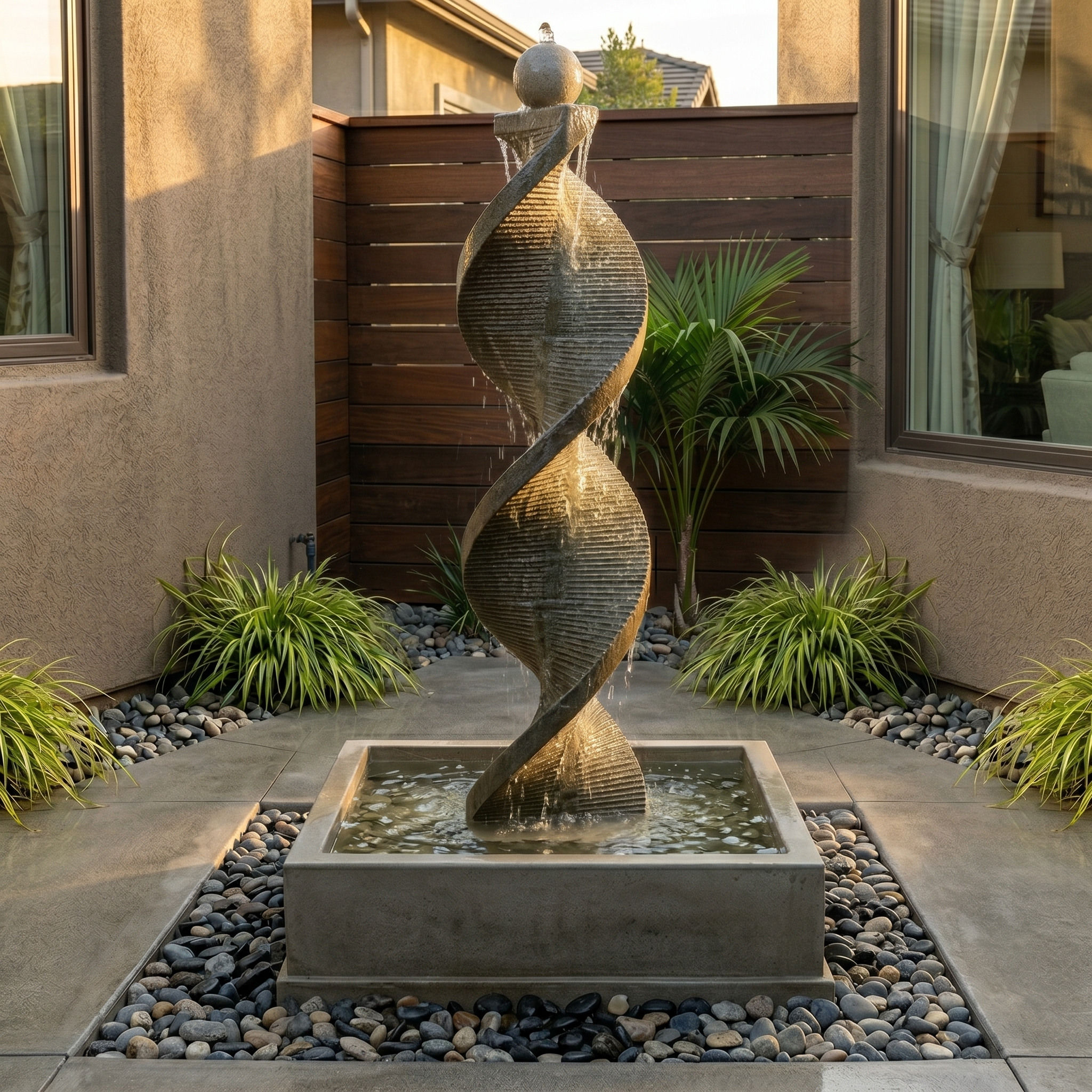 Water Spiral with Square Bowl and Ball Finial