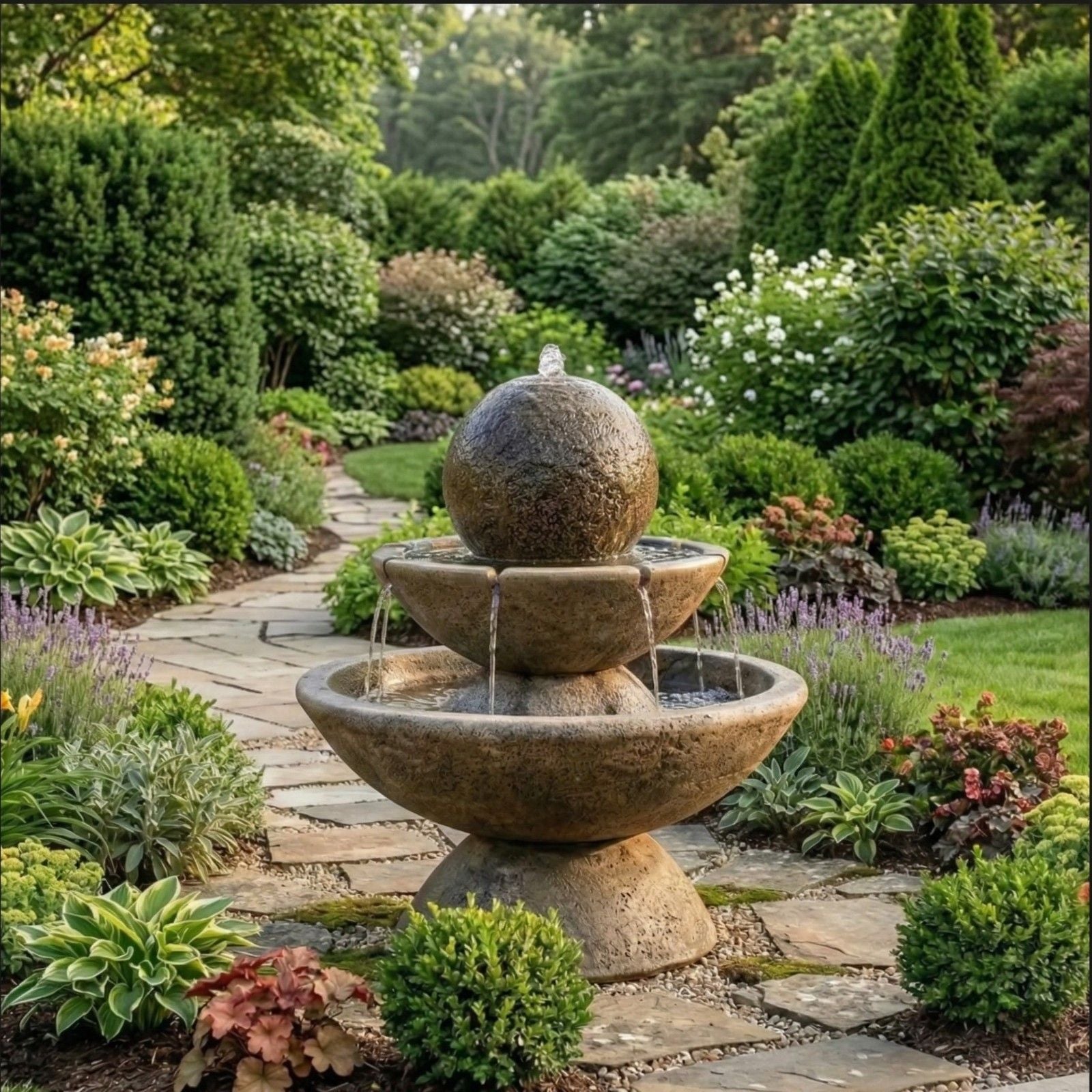 Fontaine 3個セット Zen Tiered Garden Fountain, Short - Modern Outdoor Garden Fountain