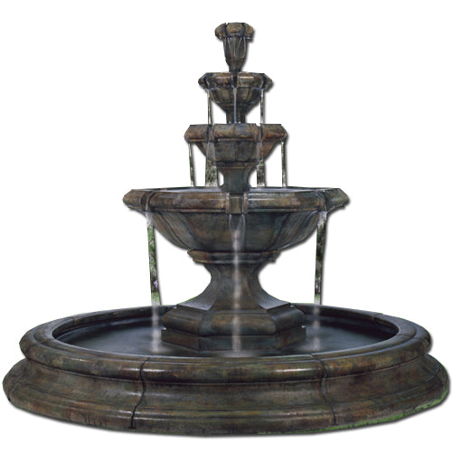 Grande Kensington Three Tier Fountain in Toscana Pool - Outdoor Fountain Pros