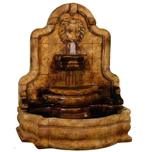 Lion Face Terrazzo Bella Fountain with Narrow Basin - Outdoor Fountain Pros