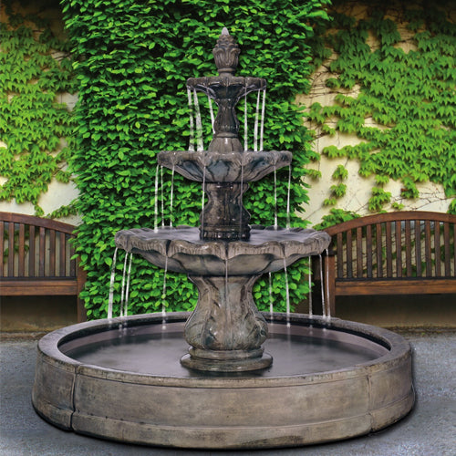Classical Finial Outdoor Fountain in Valencia Pool - Outdoor Fountain Pros