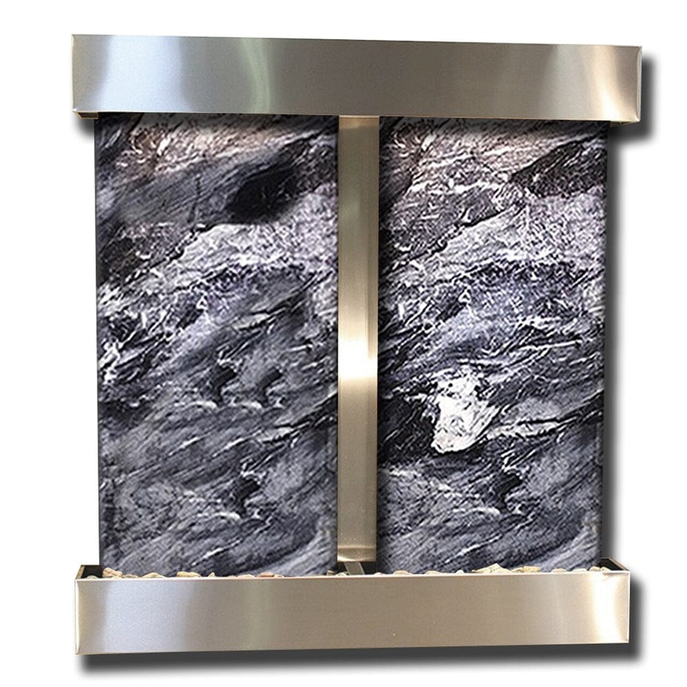 Aspen_Falls_Wall_Fountain_Stainless_Steel_Black_Spider_Marble_Square_Frame - Outdoor Fountain Pros