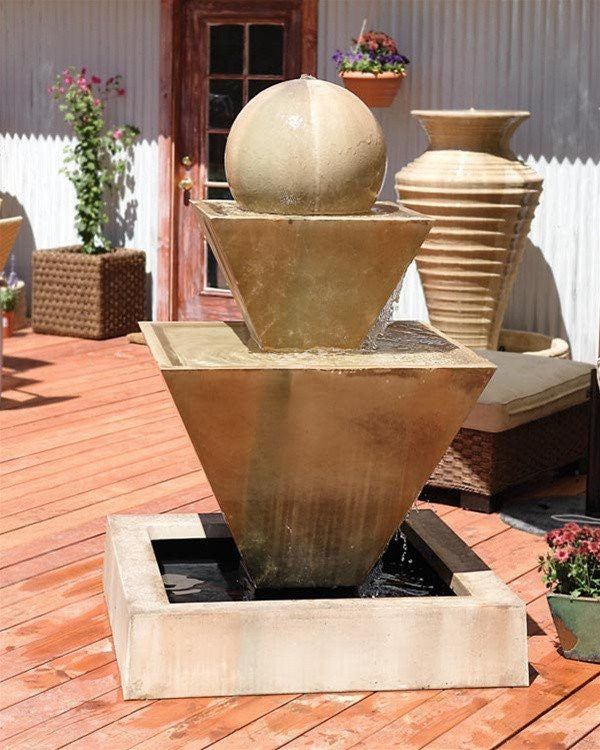 Double Oblique With Ball Outdoor Water Fountain - Outdoor Fountain Pros