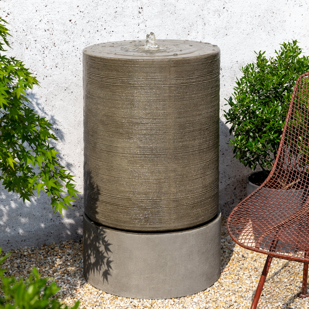 Large Ribbed Cylinder Garden Fountain