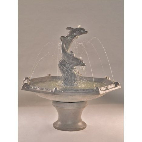 Dolphins With Octagon Bowl Cast Stone Garden Fountain
