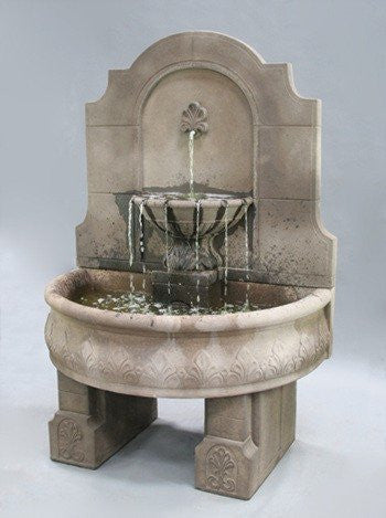 Provincial Cast Stone Wall Outdoor Fountain With Pedestals