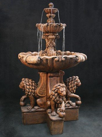 Extra Large Vesuvio Outdoor Water Fountain with Lion Pedestals
