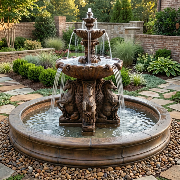 2-Tier Cavalli Outdoor Water Fountain With 12 Foot Bracci Basin