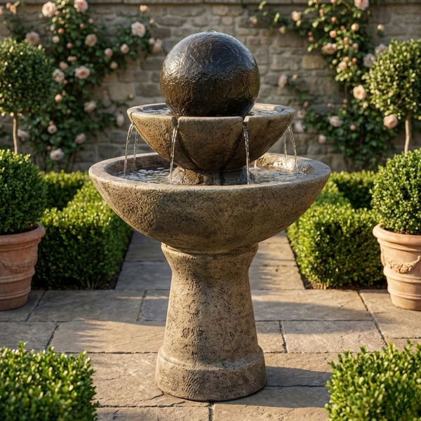 2-Tier Zen Ball Garden Water Fountain - Tall