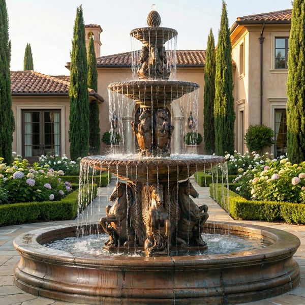 3 Tier Cavalli Outdoor Water Fountain With 12 Foot Bracci Basin
