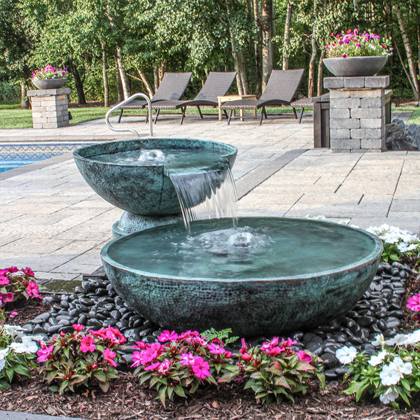 Double Spillway Stone Bowl Fountain
