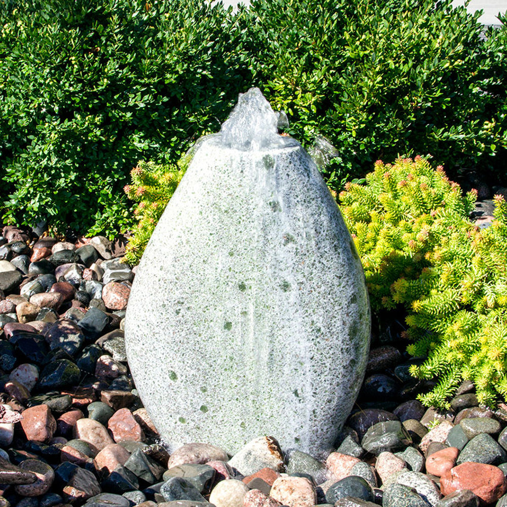Almond-Shaped Green Marble Stone Fountain - Outdoor Fountain Pros