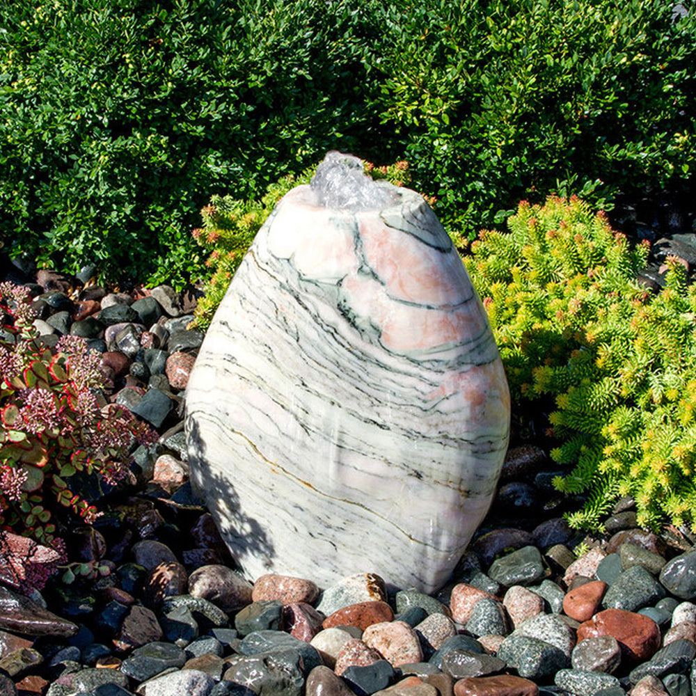 Almond-Shaped Pink Marble Stone Fountain