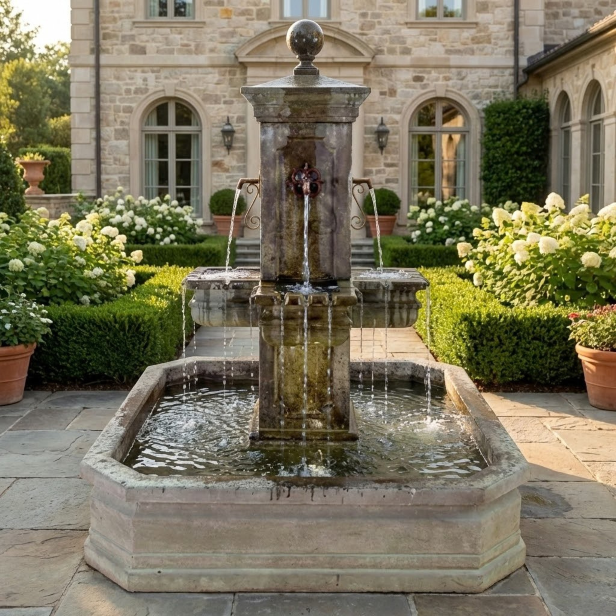 Anduze Carre Fountain with Square Pond For Spouts