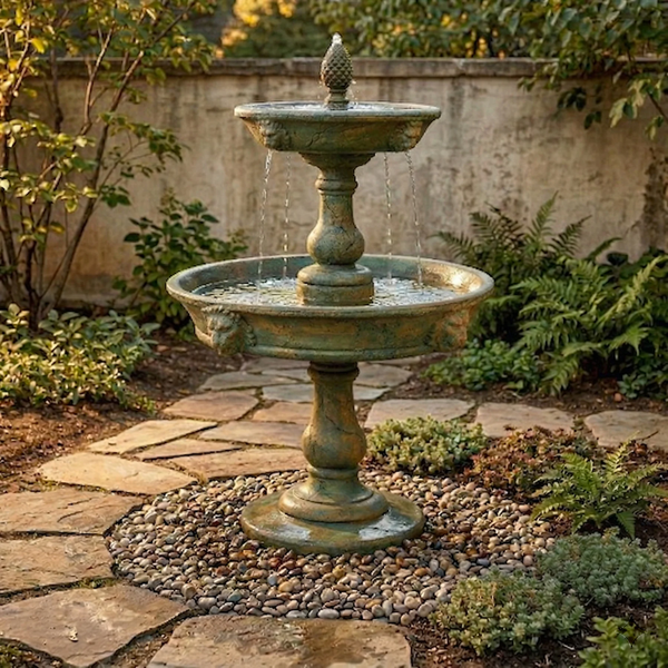 Appia Antica Two Tier Lion Outdoor Water Fountain