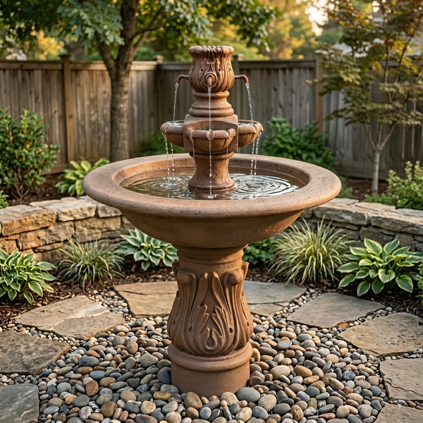 Assisi Garden Water Fountain with Smooth Cobra Pedestal