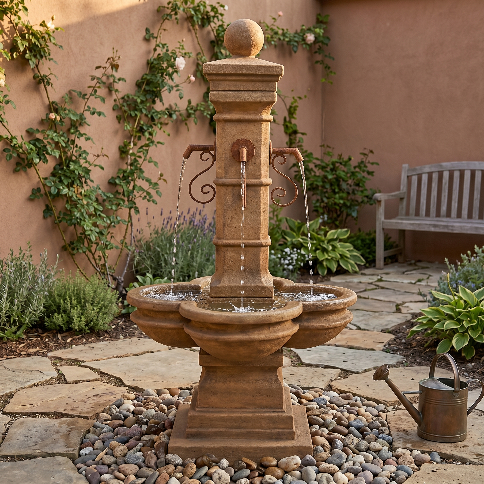 Avignon Courtyard Fountain For Rustic Iron Spouts