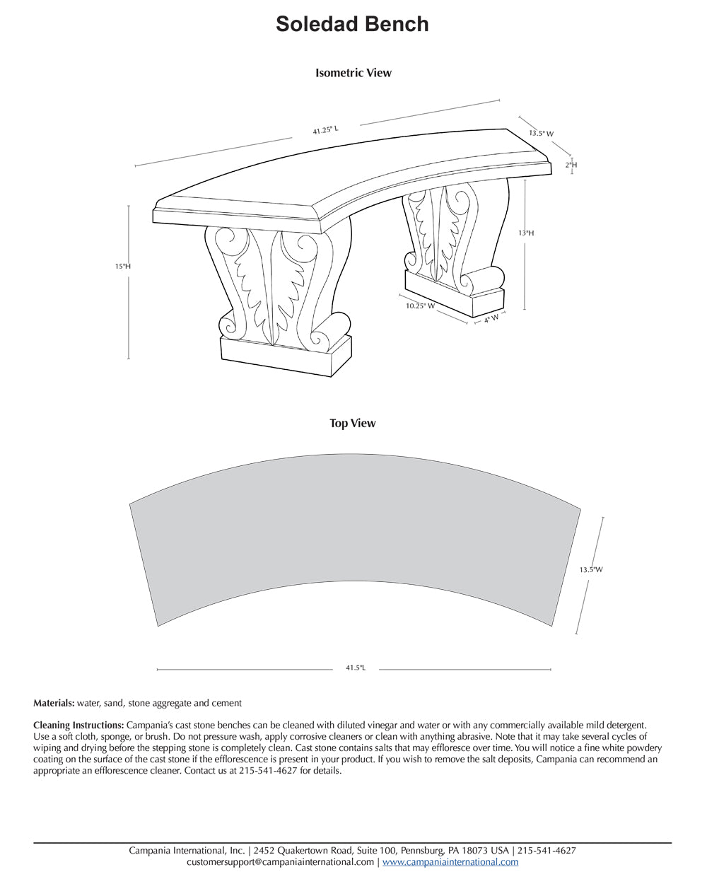 Soledad Curved Cast Stone Bench