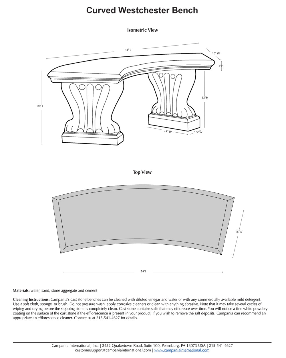 Curved West Chester Stone Bench