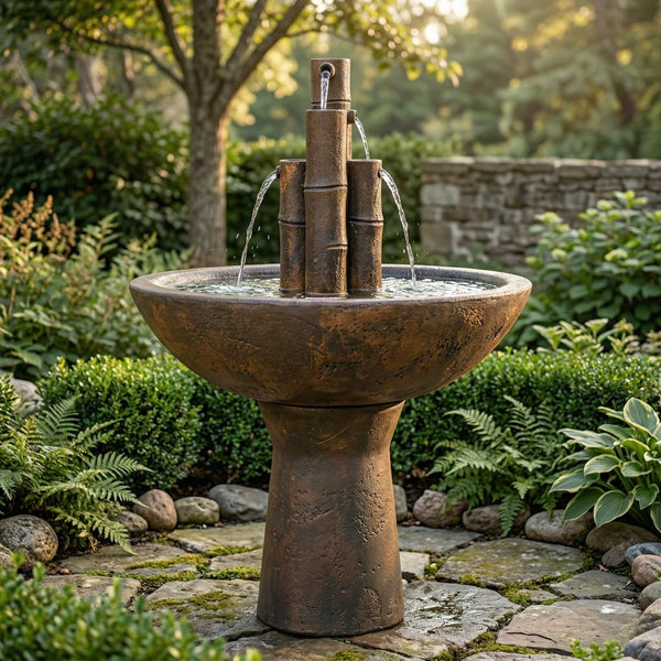 Bamboo Cast Stone Garden Fountain