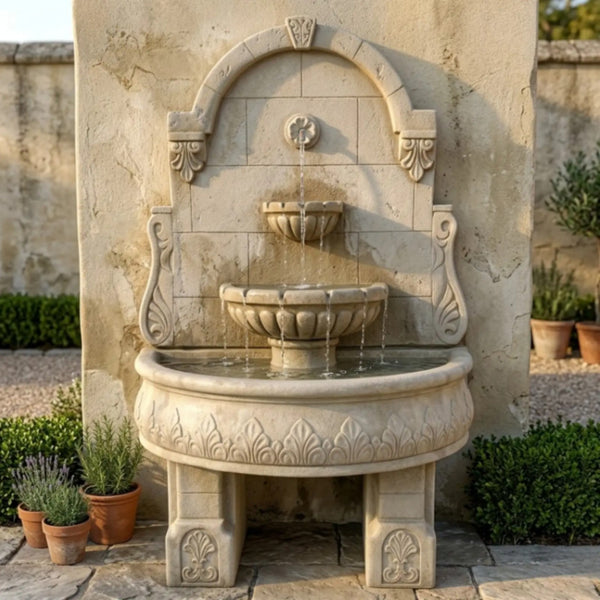 Bavarian Outdoor Wall Water Fountain With Pedestals