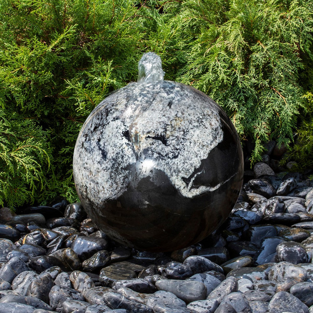 Black Flower Granite Stone Sphere Fountain