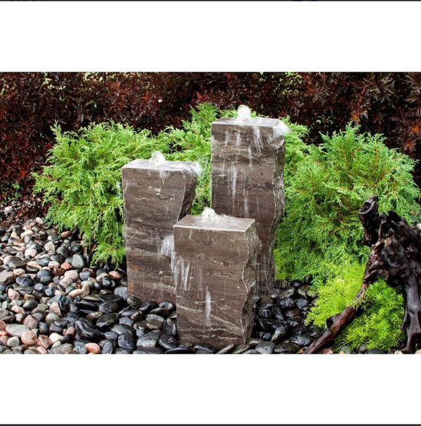 Blue Limestone Triple Rock Fountain with 3 Smooth Sides