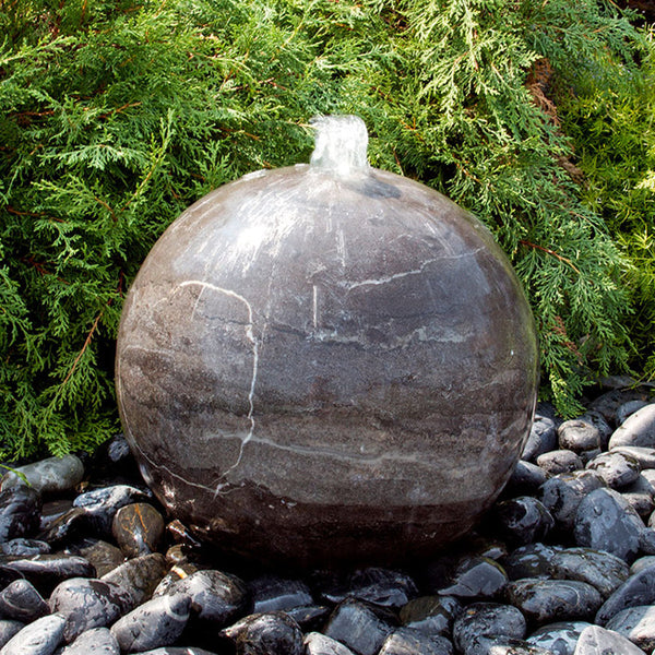 Blue Limestone Sphere Stone Fountain - Outdoor Fountain Pros