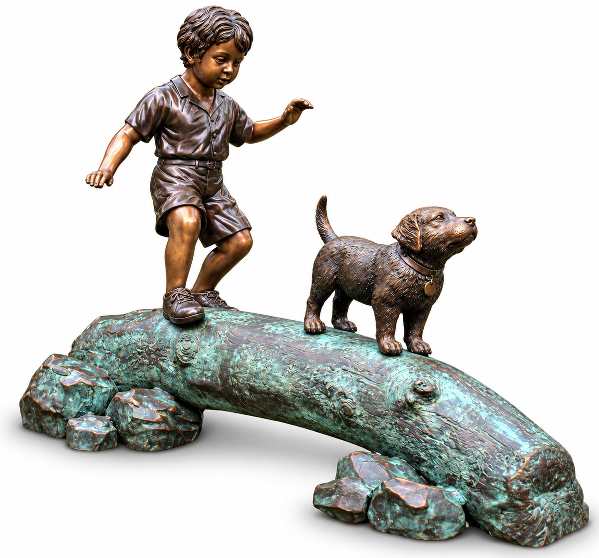 Brass Baron Boy Following Dog Across Log | Pool Accent