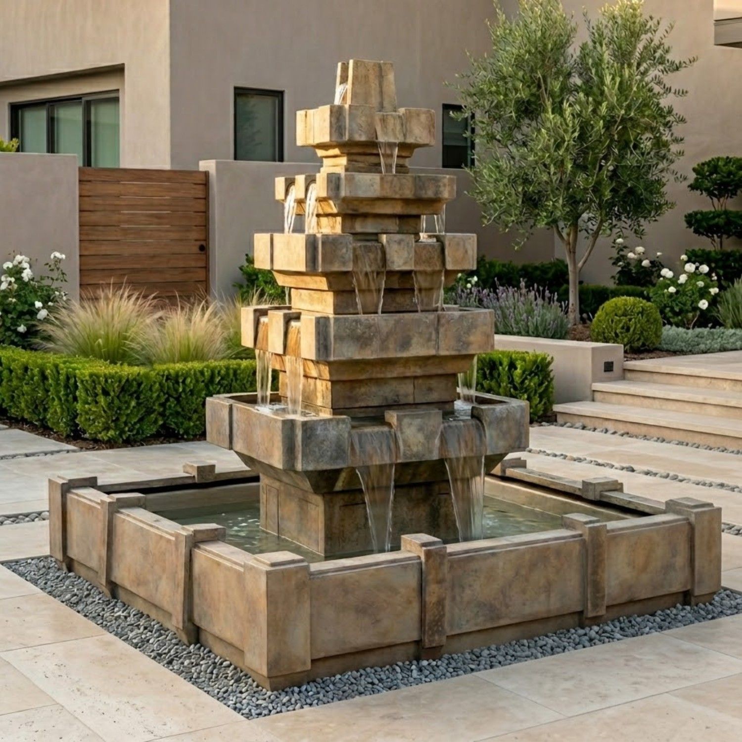 Cascadia Outdoor Fountain in Dimensions Pool
